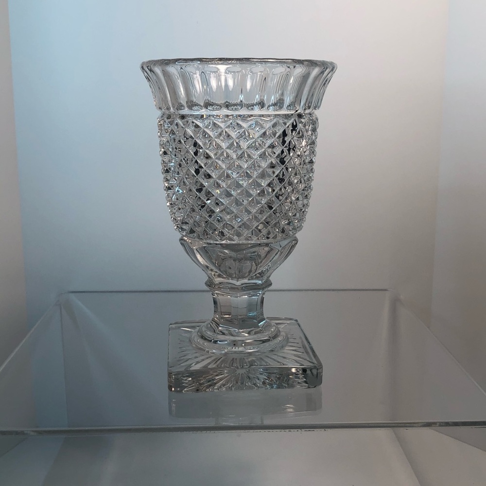 Cut Glass Diamond Point Footed Vase